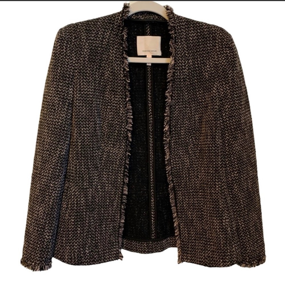 Rebecca Taylor Tweed Fray Edge Blazer, jacket, Wool, Size 2, Fall, Career, Chic